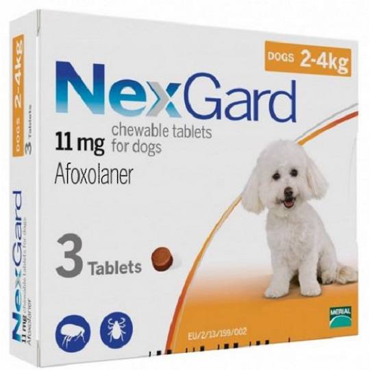 NexGard Chewable Flea Treatment for Very Small Dogs 2-4kg (Orange / 3 chewable)